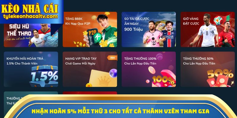 Nhận hoàn 5% mỗi thứ 3 cho tất cả thành viên tham gia